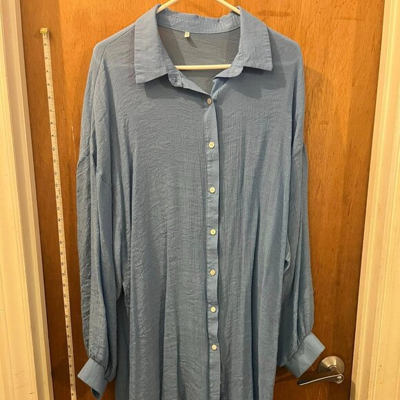 Size 4X - Lightweight Cornflower Blue Long Sleeve Button-Down - Picture 8 of 10